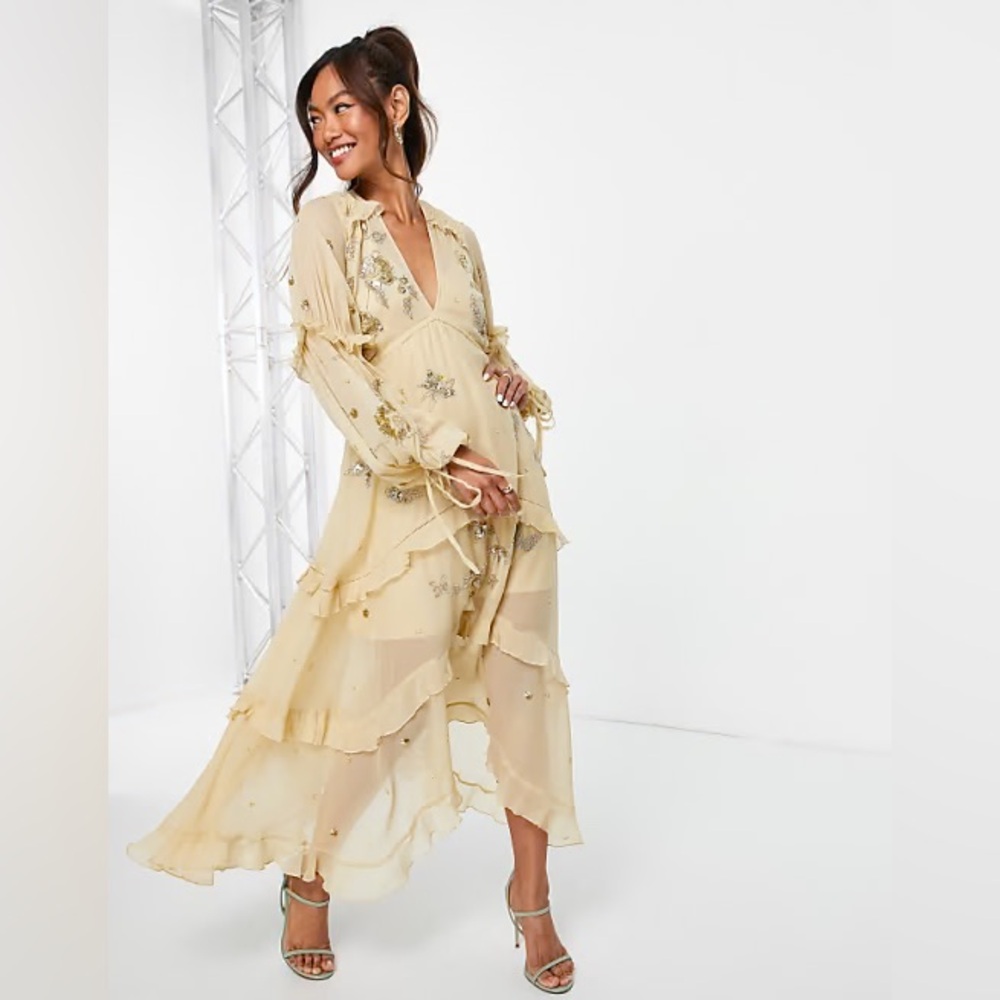 ASOS DESIGN a-line midi dress with cluster embellishment in gold